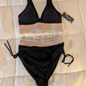 Black and Multicolor Women Swim Bikini